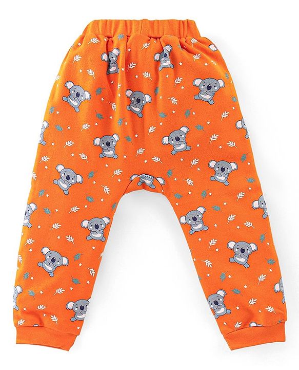 Babyhug Cotton Knit Full Length Diaper Leggings with Stripes & Koala Print Pack of 3 - Blue & Orange