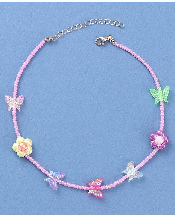 Babyhug Necklace with Butterfly and Flower Applique - Multicolor