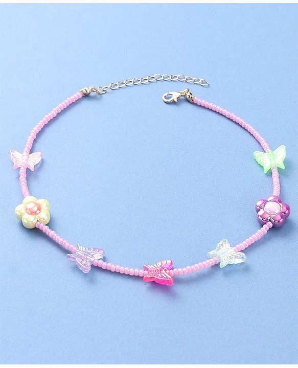 Babyhug Necklace with Butterfly and Flower Applique - Multicolor