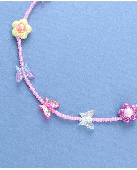 Babyhug Necklace with Butterfly and Flower Applique - Multicolor