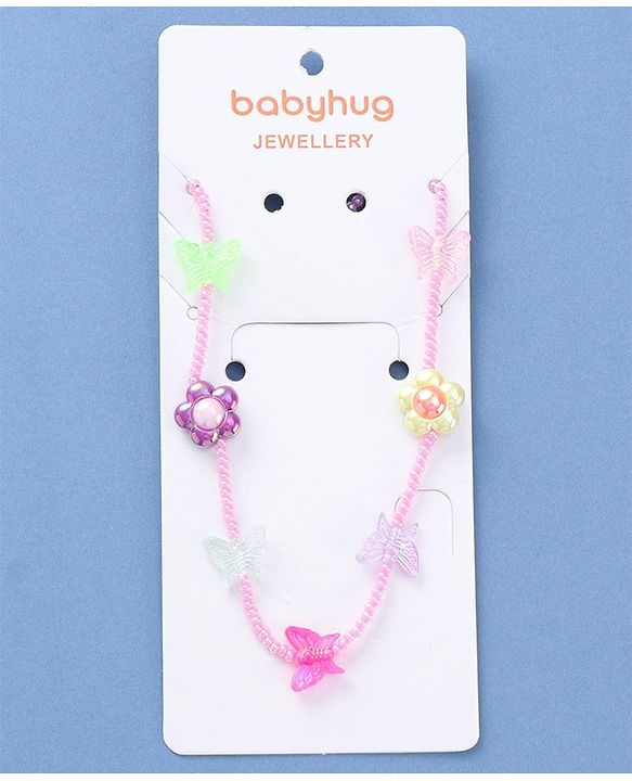 Babyhug Necklace with Butterfly and Flower Applique - Multicolor