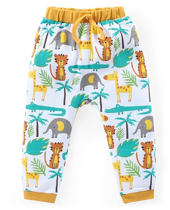 Babyhug Cotton Knit Full Length Diaper Pants Jungle Safari Theme Pack of 3 - Orange