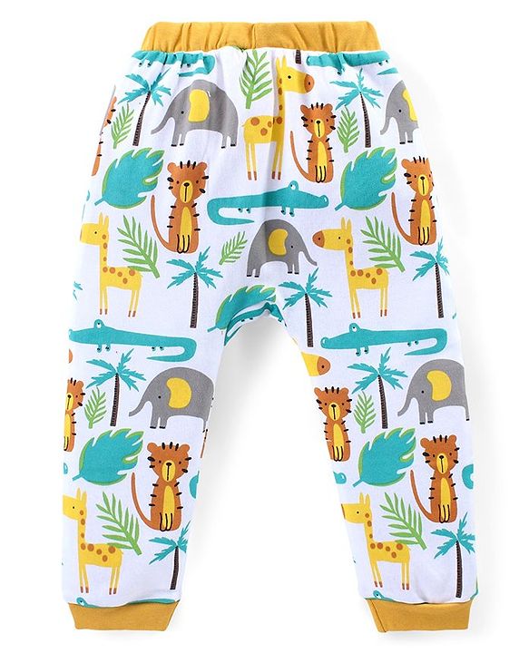 Babyhug Cotton Knit Full Length Diaper Pants Jungle Safari Theme Pack of 3 - Orange