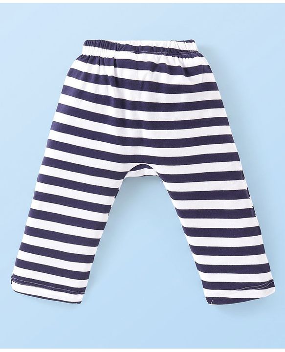 Babyhug  Cotton Knit Full Length Diaper Leggings with Stripes & Dino Print Pack of 3 - Multicolor