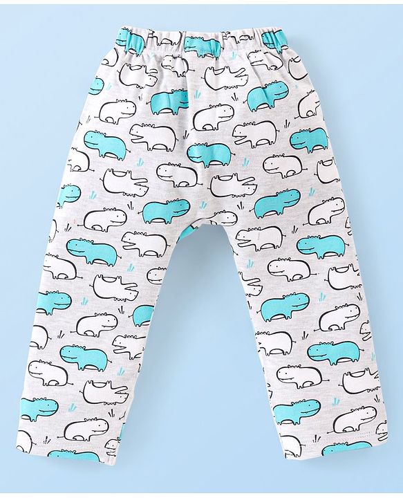 Babyhug  Cotton Knit Full Length Diaper Leggings with Stripes & Dino Print Pack of 3 - Multicolor