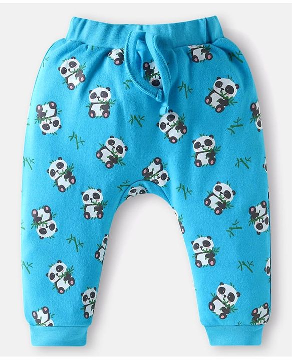 Babyhug Cotton Knit Full Length Diaper Pants Striped & Animal Print Pack Of 3 - Blue & Neon Green