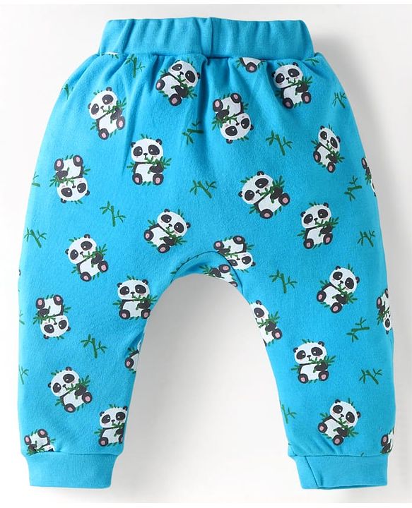 Babyhug Cotton Knit Full Length Diaper Pants Striped & Animal Print Pack Of 3 - Blue & Neon Green