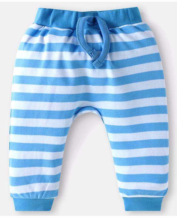 Babyhug Cotton Knit Full Length Diaper Pants Striped & Animal Print Pack Of 3 - Blue & Neon Green