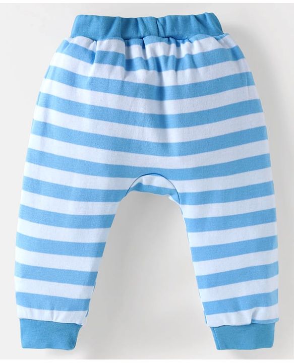Babyhug Cotton Knit Full Length Diaper Pants Striped & Animal Print Pack Of 3 - Blue & Neon Green