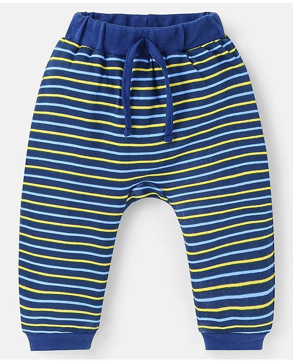 Babyhug Cotton Knit Full Length Diaper Leggings With Stripes & Space Theme Print Pack Of 3 - Navy White & Light Blue