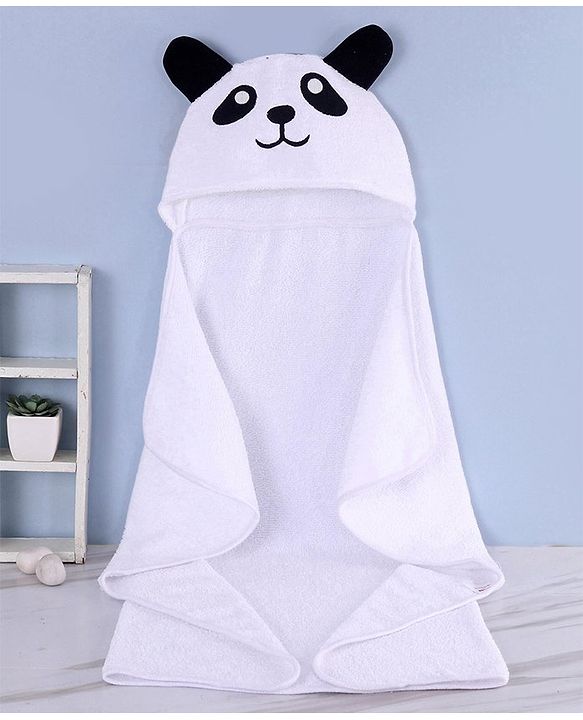 Babyhug Cotton Woven Bath Towel with Panda Print L 76.2 x B 76.2  cm - White
