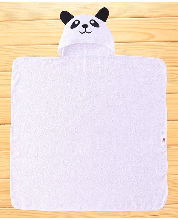 Babyhug Cotton Woven Bath Towel with Panda Print L 76.2 x B 76.2  cm - White