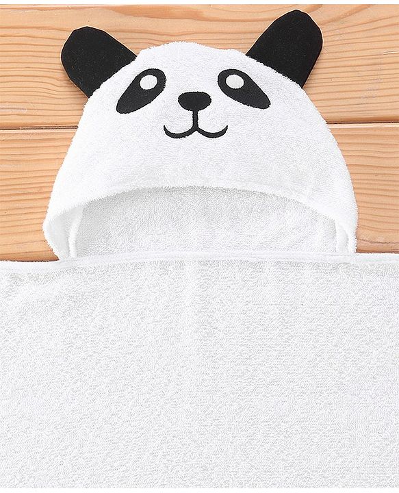 Babyhug Cotton Woven Bath Towel with Panda Print L 76.2 x B 76.2  cm - White