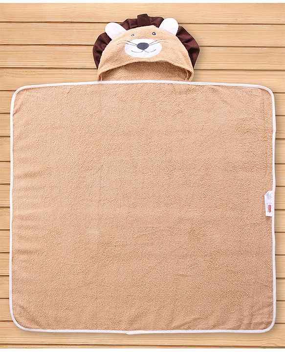 Babyhug  Woven Terry Hooded Towel Lion Embroidery - Brown