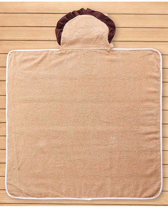 Babyhug  Woven Terry Hooded Towel Lion Embroidery - Brown