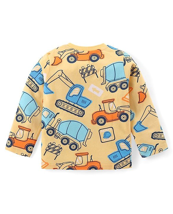Babyhug Cotton Knit Full Sleeves Night Suit With Vehicles Print - Yellow
