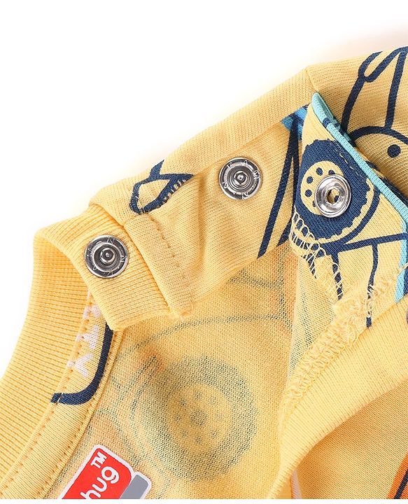 Babyhug Cotton Knit Full Sleeves Night Suit With Vehicles Print - Yellow