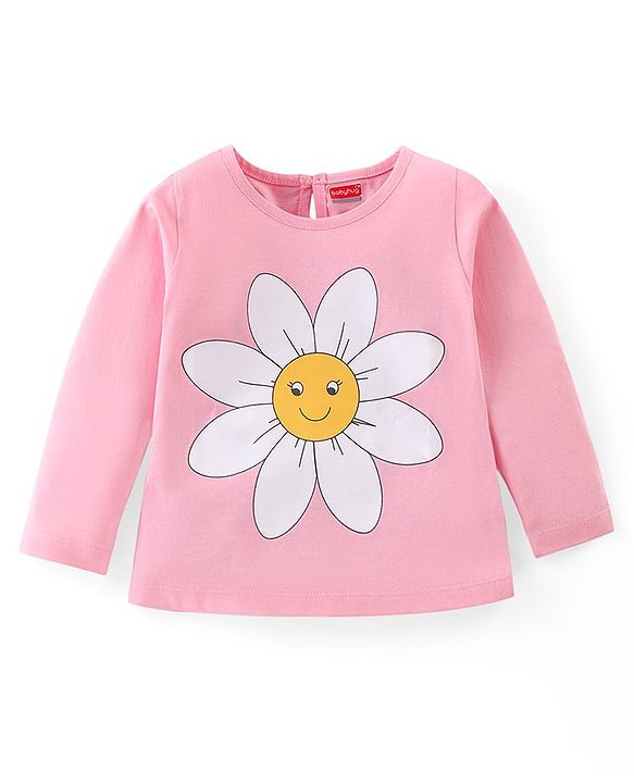 Babyhug Cotton Knit Full Sleeves Floral Printed Night Suit - Pink
