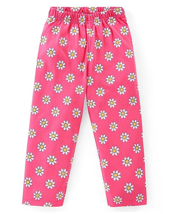 Babyhug Cotton Knit Full Sleeves Floral Printed Night Suit - Pink