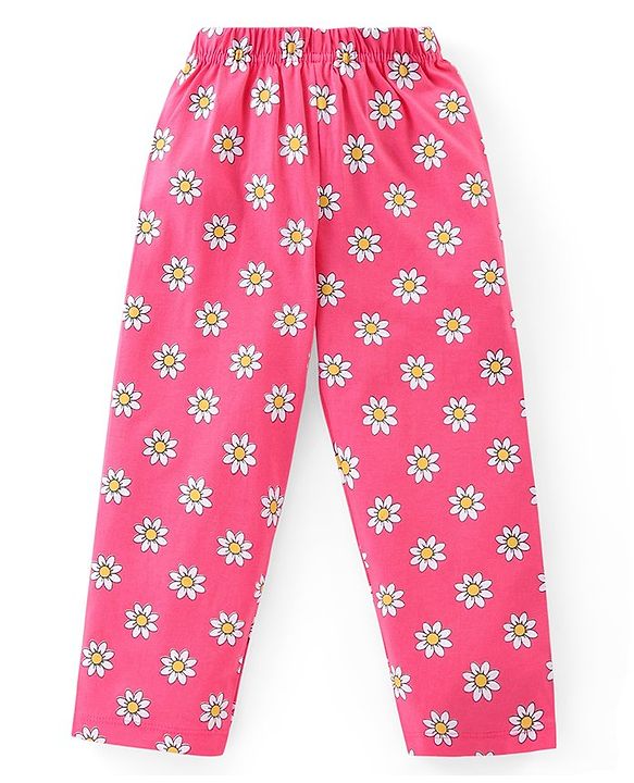Babyhug Cotton Knit Full Sleeves Floral Printed Night Suit - Pink