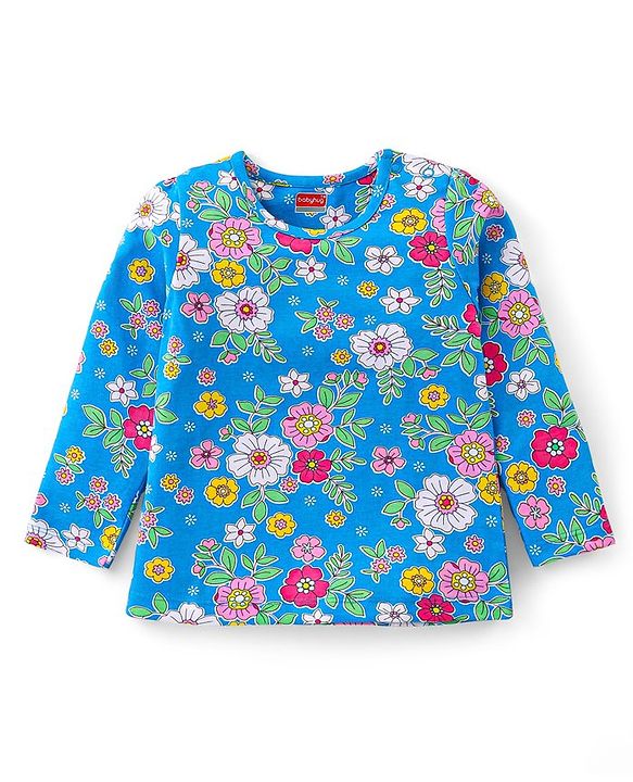 Babyhug Cotton Knit Full Sleeves Night Suit With Floral Print - Blue