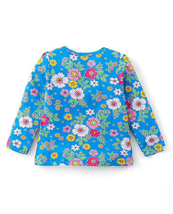 Babyhug Cotton Knit Full Sleeves Night Suit With Floral Print - Blue