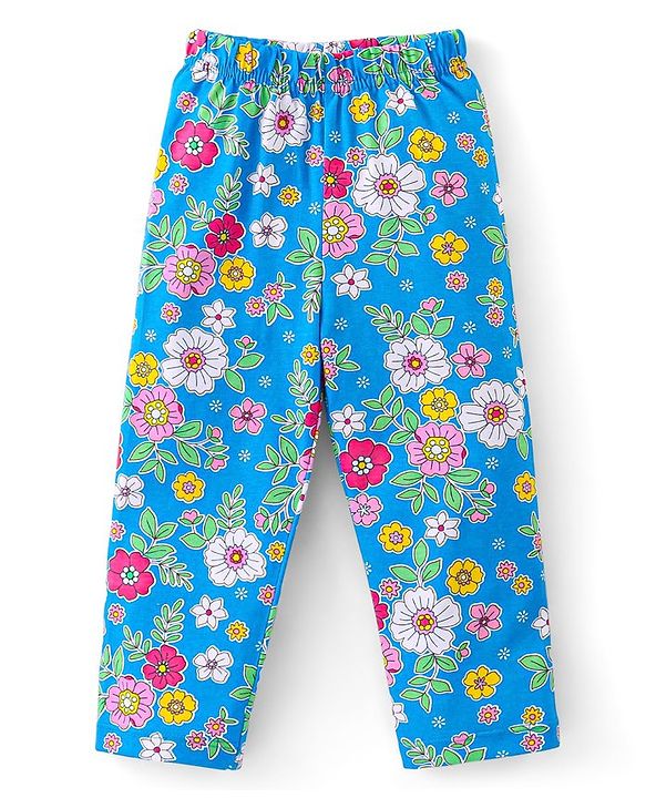 Babyhug Cotton Knit Full Sleeves Night Suit With Floral Print - Blue