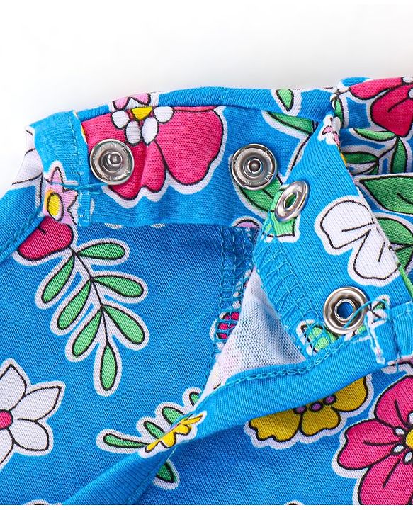 Babyhug Cotton Knit Full Sleeves Night Suit With Floral Print - Blue