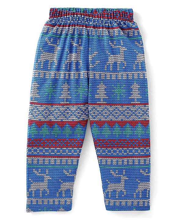Babyhug Cotton Knit Full Sleeves Night Suit with Deer Print - Navy Blue