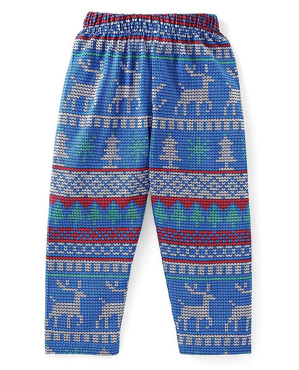 Babyhug Cotton Knit Full Sleeves Night Suit with Deer Print - Navy Blue