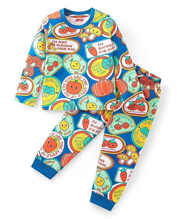Babyhug Cotton Knit Full Sleeves  Night Suit With Fruits & Veggies Print - Multicolor