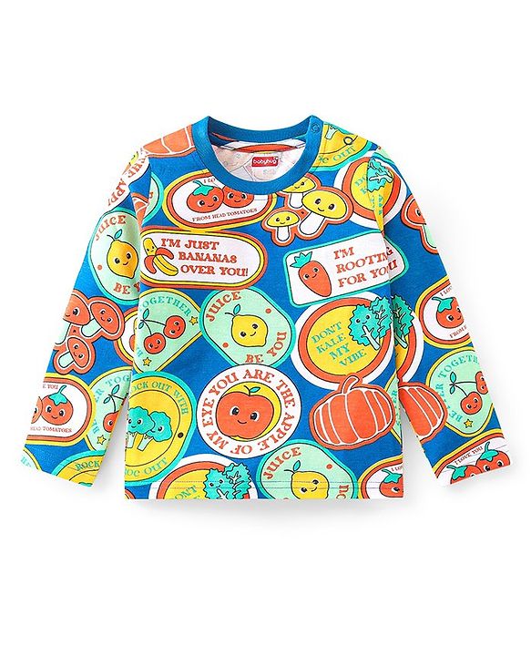 Babyhug Cotton Knit Full Sleeves  Night Suit With Fruits & Veggies Print - Multicolor