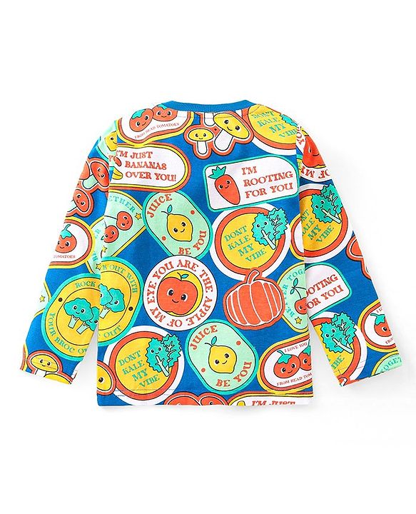 Babyhug Cotton Knit Full Sleeves  Night Suit With Fruits & Veggies Print - Multicolor