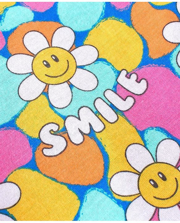 Babyhug Cotton Knit Full Sleeves Night Suit With Floral Smiley Print - Multicolor