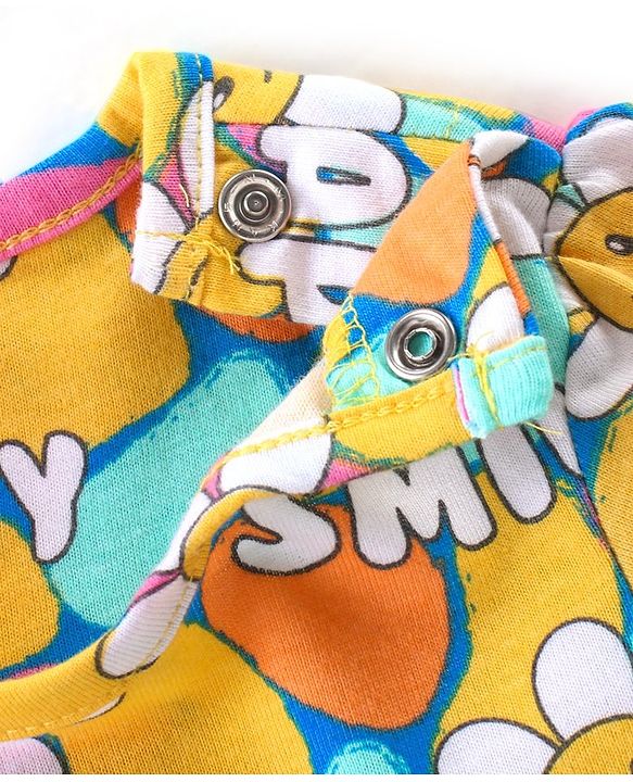Babyhug Cotton Knit Full Sleeves Night Suit With Floral Smiley Print - Multicolor