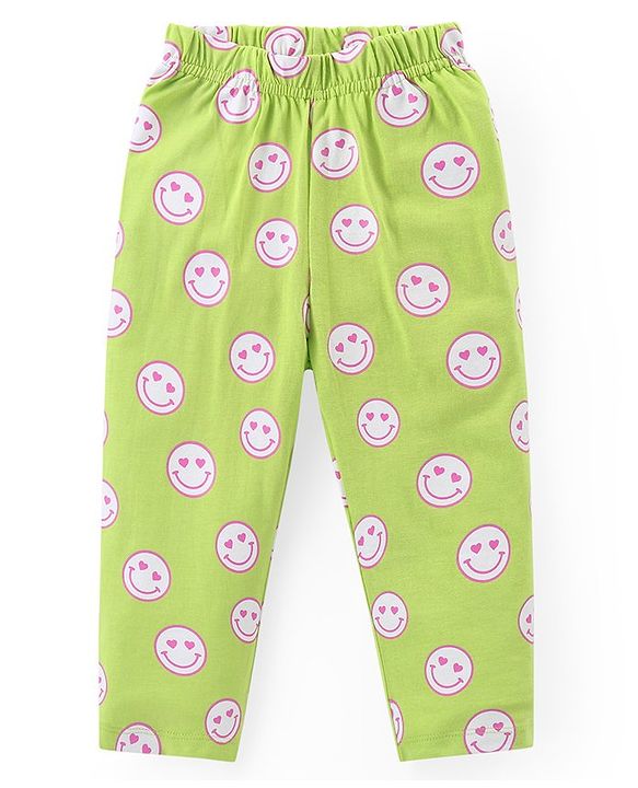 Babyhug Cotton Knit Full Sleeves Night Suit With Smiley Emoticons Print - Green