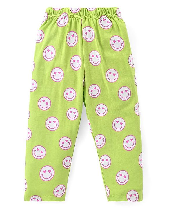 Babyhug Cotton Knit Full Sleeves Night Suit With Smiley Emoticons Print - Green