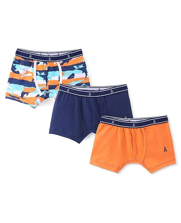 Pine Kids Cotton Spandex Knit Printed Trunks Pack of 3 (Colour May Vary)