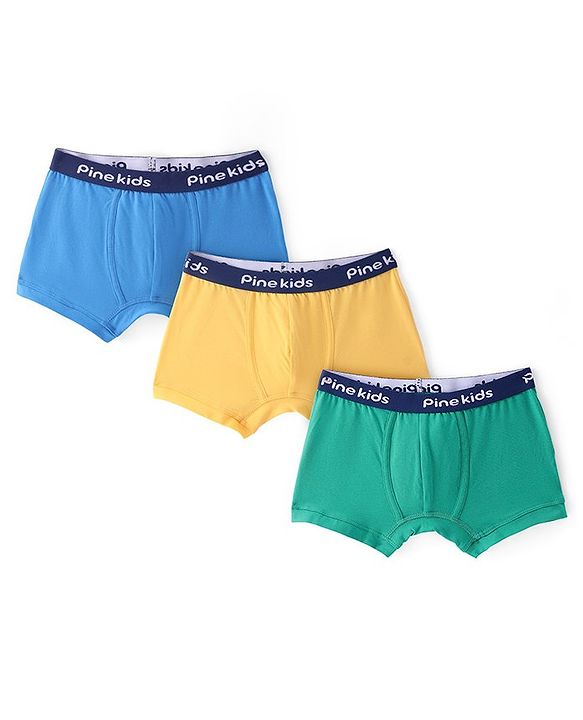 Pine Kids Cotton Spandex Knit Solid Colour Trunks Pack of 3  (Colour May Vary)