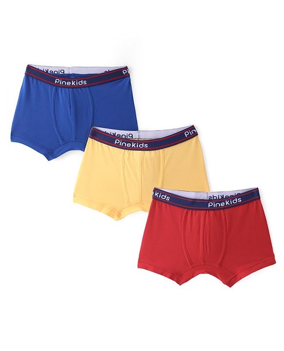 Pine Kids Cotton Spandex Knit Solid Colour Trunks Pack of 3  (Colour May Vary)