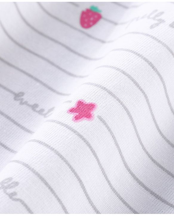 Babyhug Cotton Knit Full Sleeves Night Suit with Star Print & Bow Detailing - White & Pink
