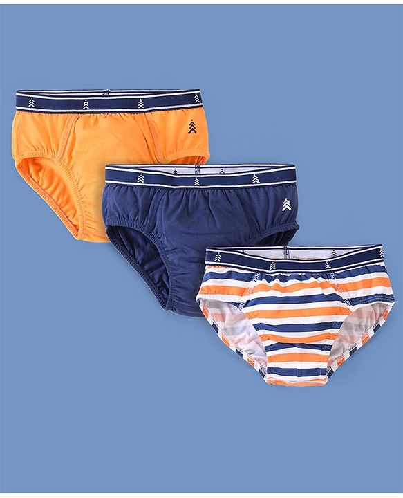 Pine Kids Cotton Spandex Knit Striped & Solid Colour Briefs Pack of 3 (Colour May Vary)