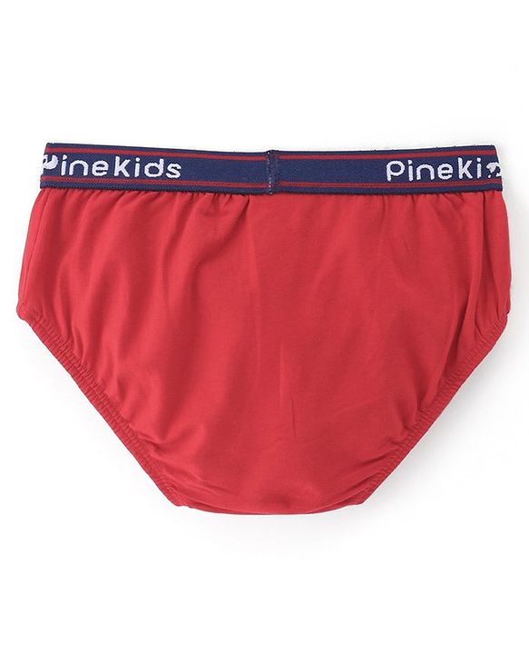 Pine Kids Cotton Knit Solid Colour & Printed Briefs Pack of 3 - Yellow Blue & Red