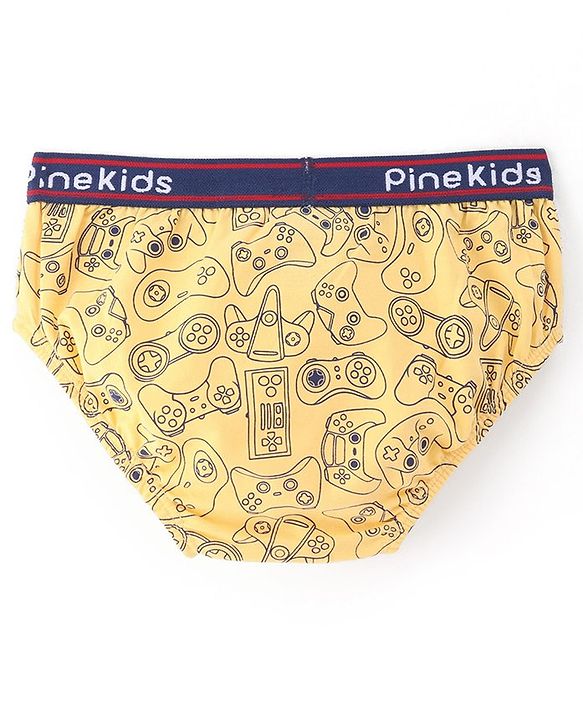 Pine Kids Cotton Knit Solid Colour & Printed Briefs Pack of 3 - Yellow Blue & Red