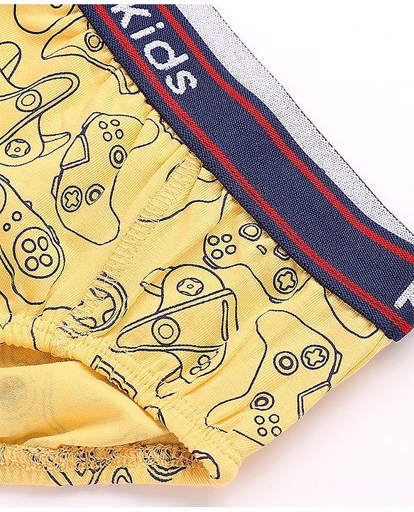 Pine Kids Cotton Knit Solid Colour & Printed Briefs Pack of 3 - Yellow Blue & Red