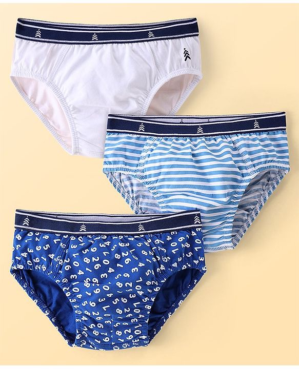 Pine Kids Cotton Spandex Knit Briefs with Striped & Numerical Print Pack of 3 - ( Colour May Vary )