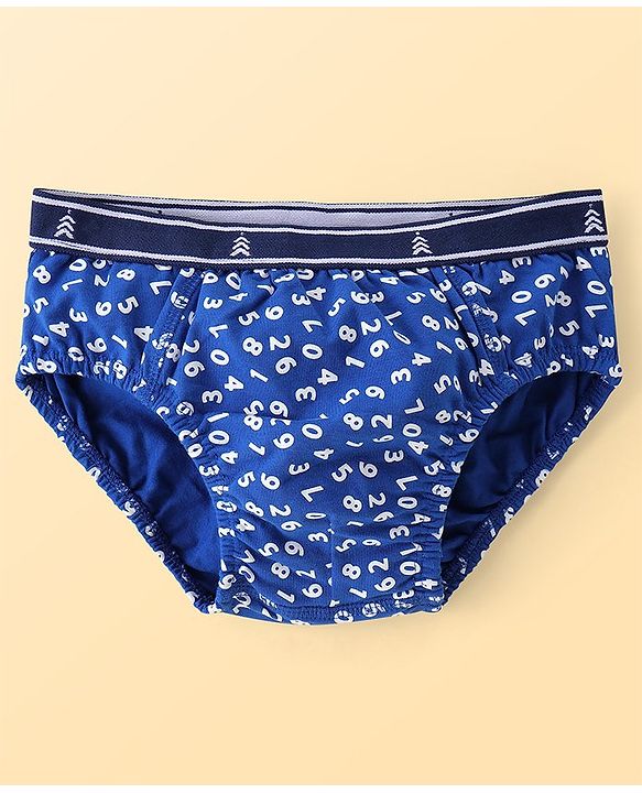 Pine Kids Cotton Spandex Knit Briefs with Striped & Numerical Print Pack of 3 - ( Colour May Vary )