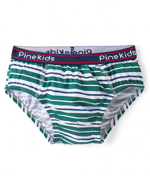 Pine Kids Cotton Spandex Knit Briefs With Stripes & Satellite Print Pack of 3 (Color & Print May Vary)