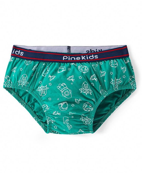 Pine Kids Cotton Spandex Knit Briefs With Stripes & Satellite Print Pack of 3 (Color & Print May Vary)