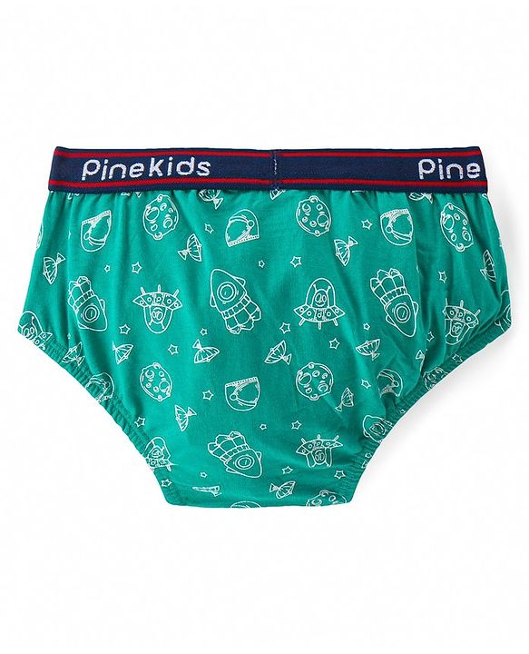 Pine Kids Cotton Spandex Knit Briefs With Stripes & Satellite Print Pack of 3 (Color & Print May Vary)